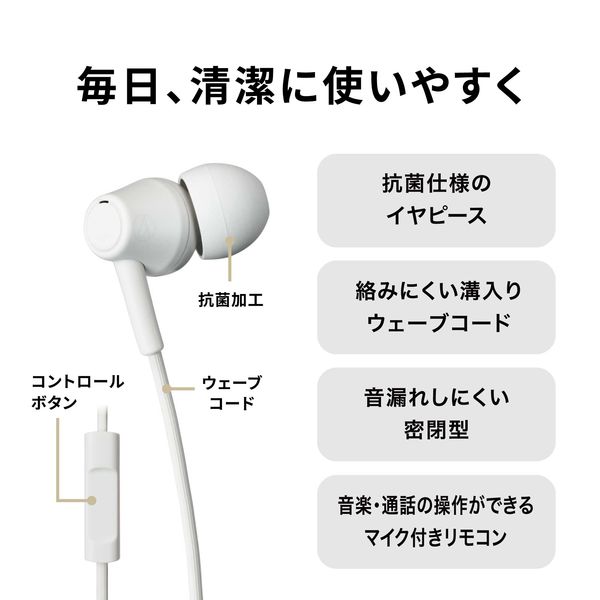 マイク付イヤホン φ3.5mm4極ミニプラグ接続 再生プラスチック50％配合 