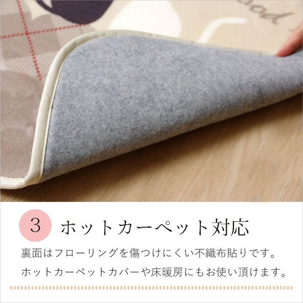 イケヒコ なめらかタッチ ネコ柄 『ココアRUG』 洗える（手洗い
