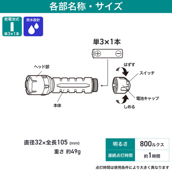 朝日電器 LEDラバーライト DOP-LR309 1個 - アスクル
