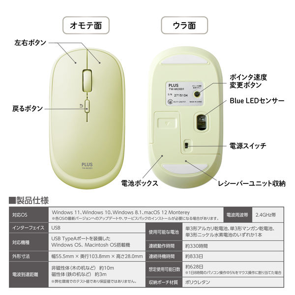 無線マウス ワイヤレスマウス 静音 2.4GHzレシーバー 3ボタン