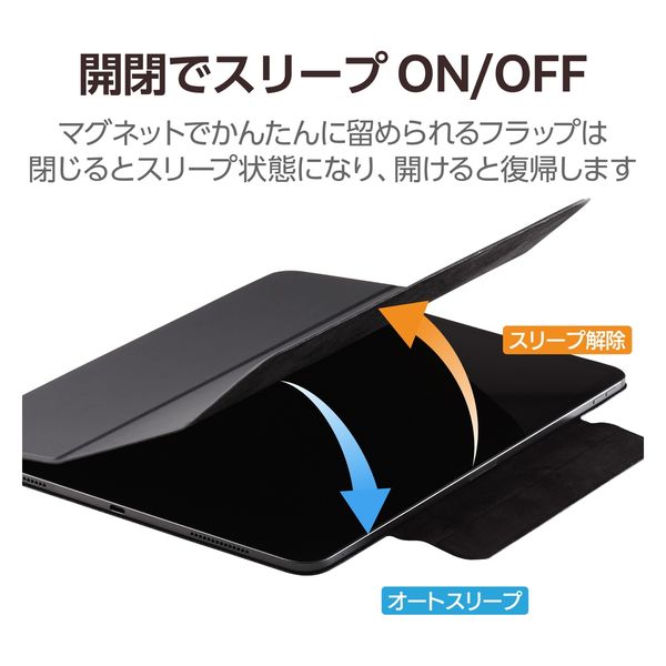 13インチ iPad Pro (M4) 2024年用 ケース レザー 手帳型 黒