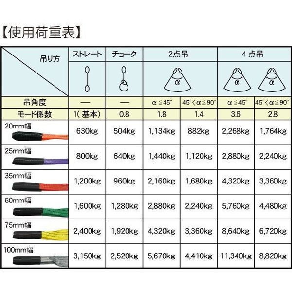 フリーク ベルトスリングE型 使用荷重630kg 幅20mm 長さ0.6m 561415 1本（直送品） - アスクル