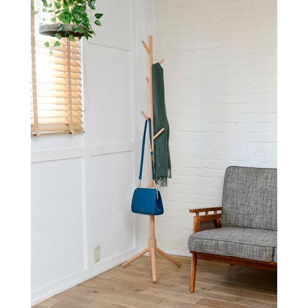 山善 YAMAZEN 木製ポールハンガー 幅450×奥行400×高さ1245/1745mm