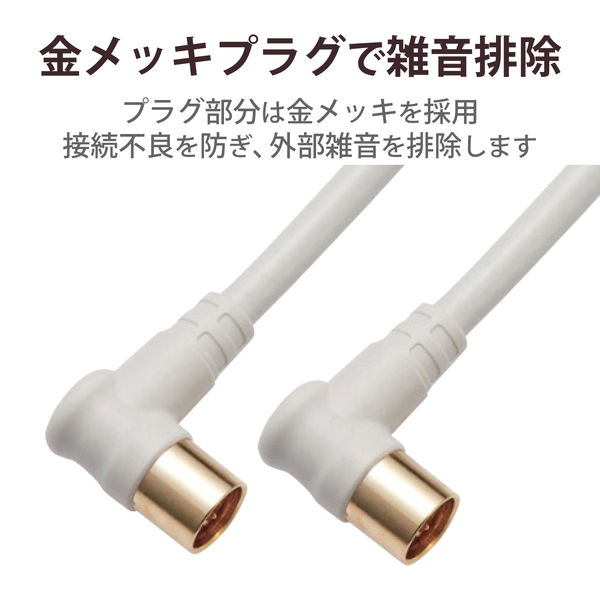 テレビ接続用同軸ケーブル 5m 両端L形 金メッキプラグ 75Ω 新4K
