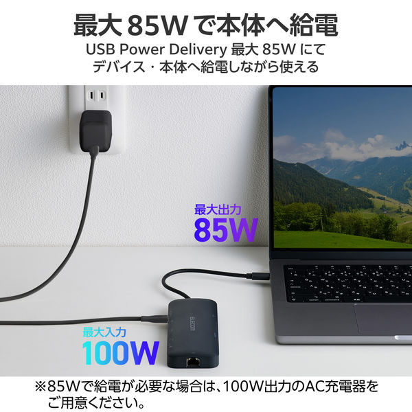 ドッキングステーションType-C 8in1 USBハブ PD 85W出力 急速