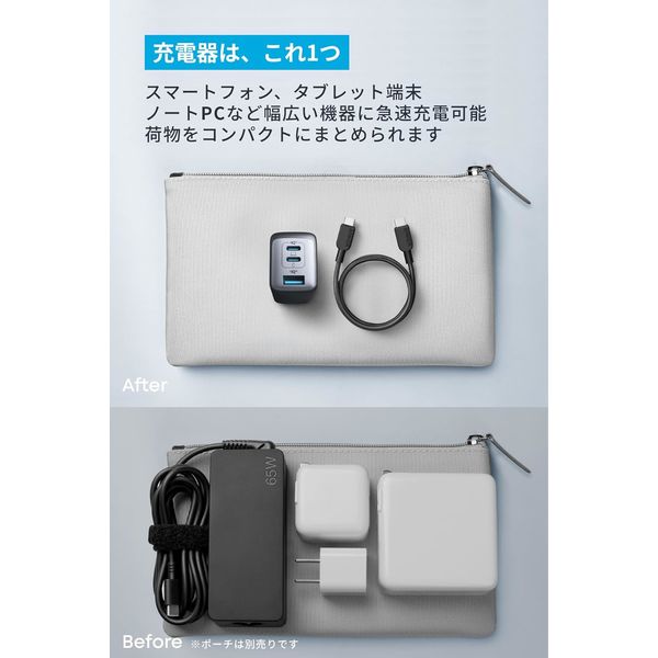 Anker USB充電器 Type-Cケーブルセット 65W 3ポート Type-C×2