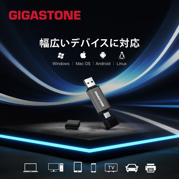 GIGASTONE USBメモリ 64GB USB3.2 2in1 OTG GJU3-AC44GY-64GB