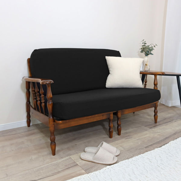 加栄レース ソファカバー 2人掛け用 セパレートタイプ 撥水加工 2枚組 ブラック 469445 1個（直送品）