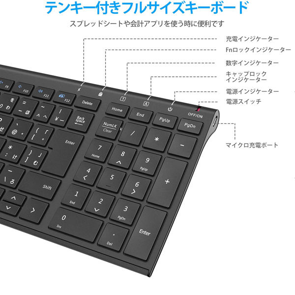 キーボード+マウスセット ワイヤレス（無線2.4G） 静音 超薄型 JIS配列