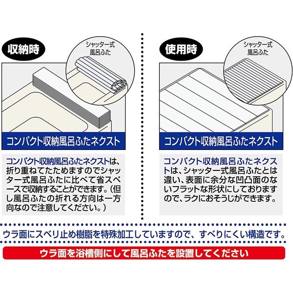 折りたたみ薄型風呂ふた 蓋 フラット形状 コンパクト収納 裏面：滑り