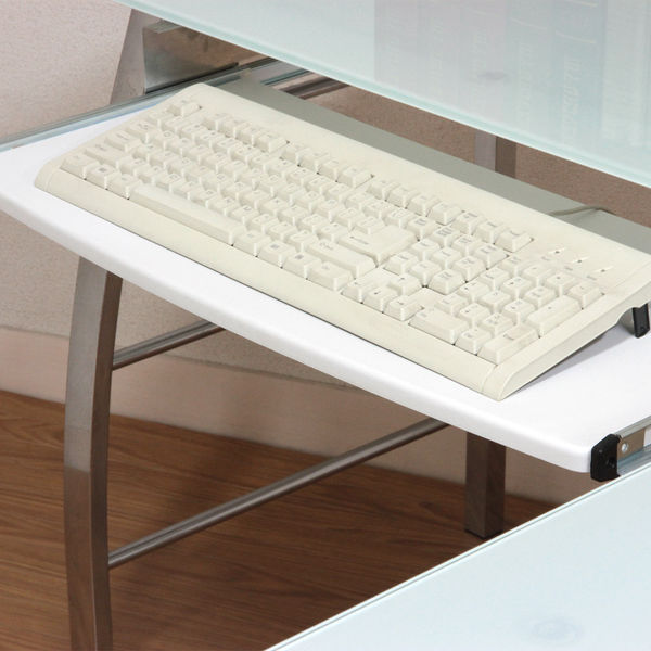 不二貿易 L型デスク ガラス CT-1040WH 幅1560×奥行1560×高さ