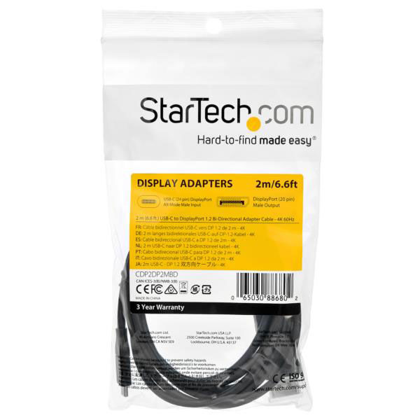 Startech.com USB Type-C-DisplayPort 1.2 変換ケーブル 2m 双方向対応