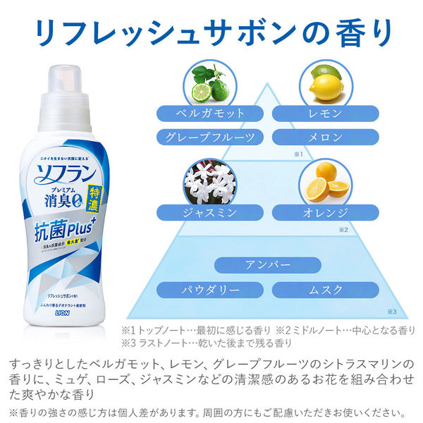 ソフラン プレミアム 消臭 特濃抗菌プラス リフレッシュサボンの香り 本体 540ml 1セット（2個入） 柔軟剤 ライオン