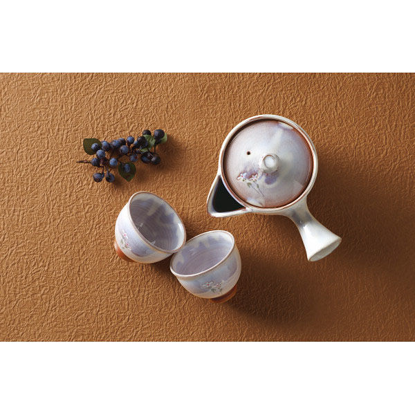 服部天龍 萩焼 松尾邑華作 梅鉢草 茶器揃 23-8377-181 1箱（直送品