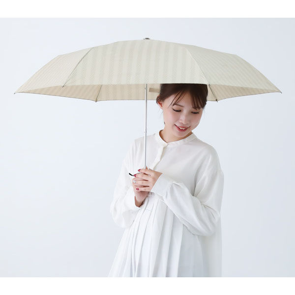 アテイン 55cm 折りたたみ傘 シアーストライプ ベージュ 5257BE