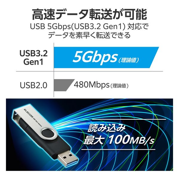 USBメモリ 64GB USB3.2 【Type-C/USB A 両対応】 ブラック MF-TPC3064GBK エレコム 1個 - アスクル