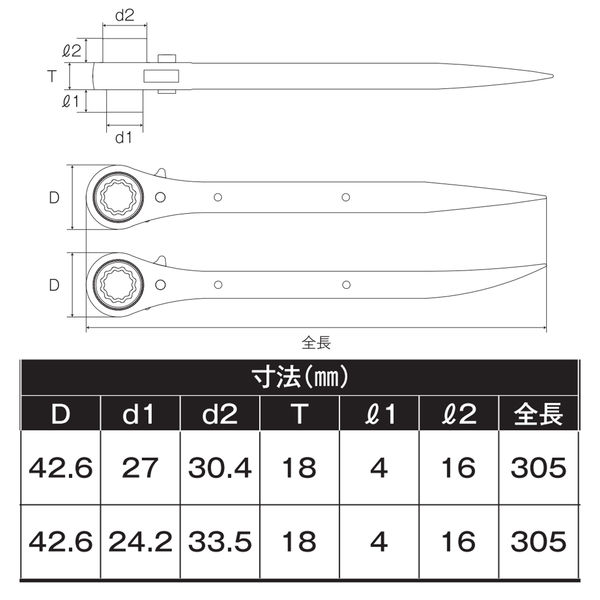 イチネンアクセス ラチェットレンチ17/21 曲がり RW-1721CD 1丁