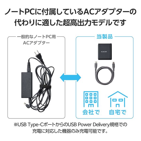 ノートPC用ACアダプター パソコン充電器 100W USB-C×2 USB-A×1 ACDC-PD65100BK エレコム 1個 - アスクル