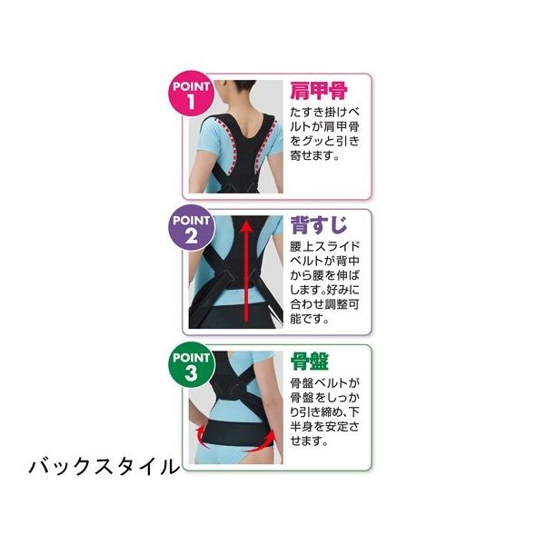 【オンラインショップ】 セルヴァン 丸まった背中を起こす姿勢のサポーター ブラック LL サポーター