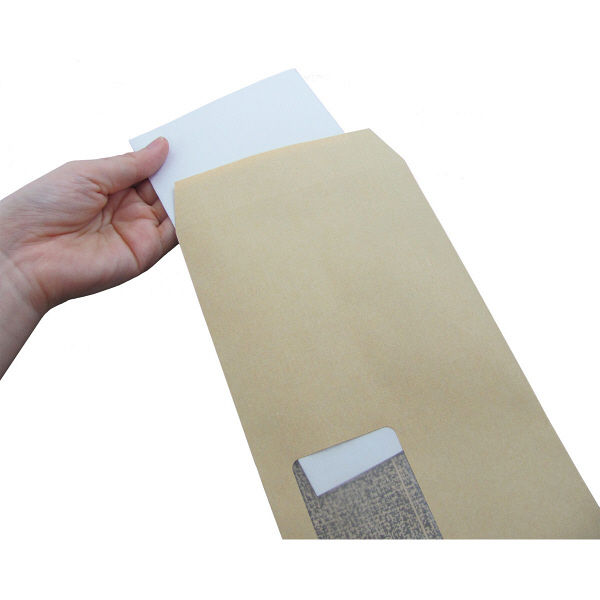 今村紙工　透けない窓付き封筒 テープ付　長3 クラフト MD-W01　1000枚（200枚×5箱）