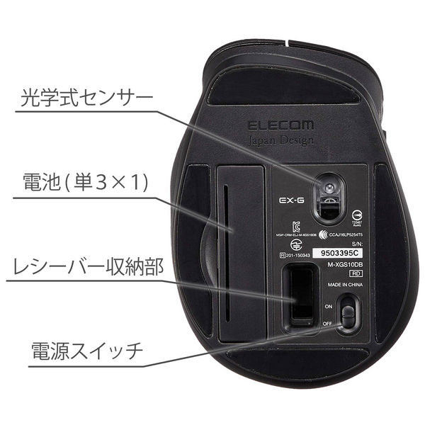 (未使用･未開封品)エレコム マウス ワイヤレス (レシーバー付属) Mサイズ 5ボタン (戻る・進むボタン搭載) BlueLED 握りの極み ブラック M-XGM10DBBK 41EpIJ4eLTL.jpg_BO30,255,255,