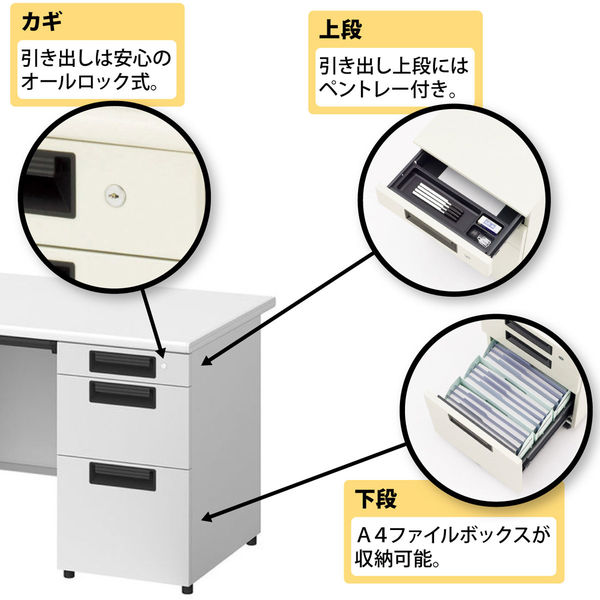 プラス スチールOAデスク フラットライン 片袖机 天板：ホワイト/脚 