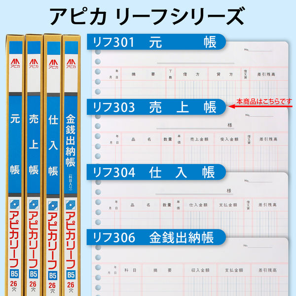 日本ノート 帳簿リーフ B5 売上帳 リフ303 1セット（300枚：100枚入×3冊） - アスクル