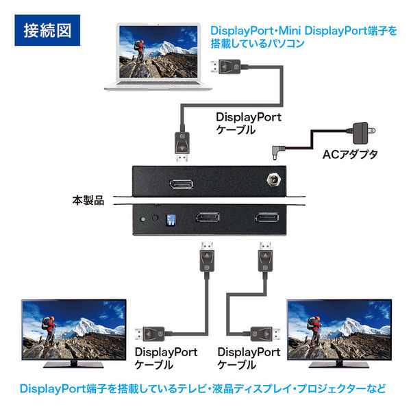 サンワサプライ 4K対応DisplayPort分配器（2分配） VGA-DPSP2 1個（直送品）