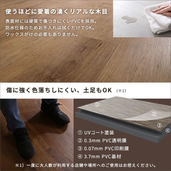 ホームテイスト ウッドフラッツ はめこみ式 フロアタイル 幅1220×奥行180×高さ4mm(1枚) アッシュオーク 1セット(48枚入)（直送品）  - アスクル