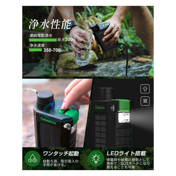 ハート 電動式携帯浄水器 GS-2811-BK 1台（直送品） - アスクル