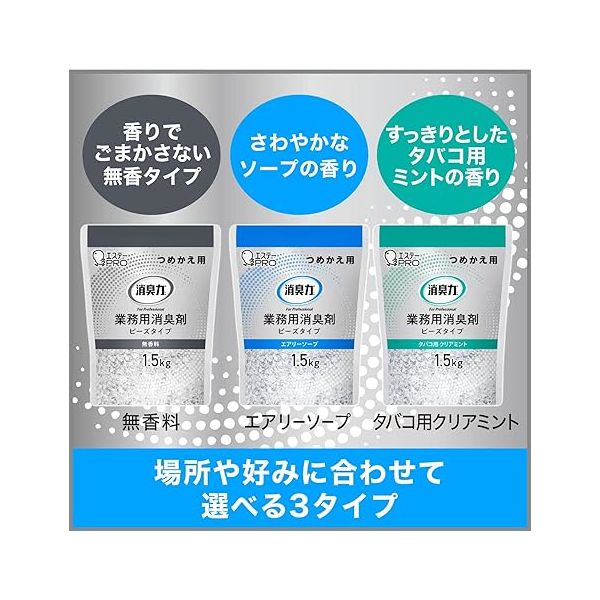 エステーPRO 消臭力 業務用ビーズタイプ 大容量 つめかえ 1.5kg タバコ用 クリアミント 1個 - アスクル