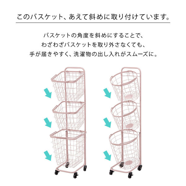 軒先渡し】萩原 ランドリーラック 3段 幅345×奥行390×高さ1240mm ホワイト KR-3973WH 1台（直送品） - アスクル