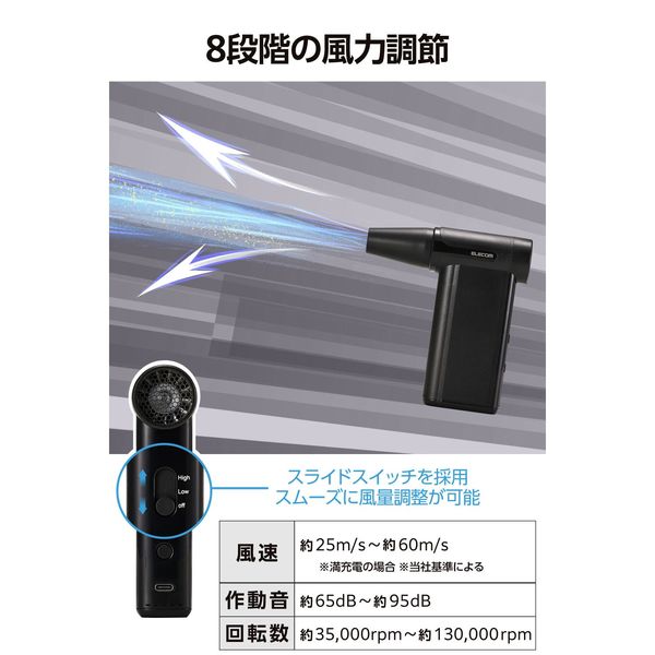 エアダスター 電動 USB充電式 強力ブロワー 8段階風量調整 ノズル付属