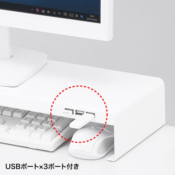 サンワサプライ 電源タップ+USBポート付き机上ラック（W600×D200mm