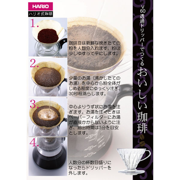 HARIO（ハリオ） コーヒーフィルター V60用ペーパーフィルター01M 1～2杯用 1箱（100枚入） VCF-01-100MK - アスクル