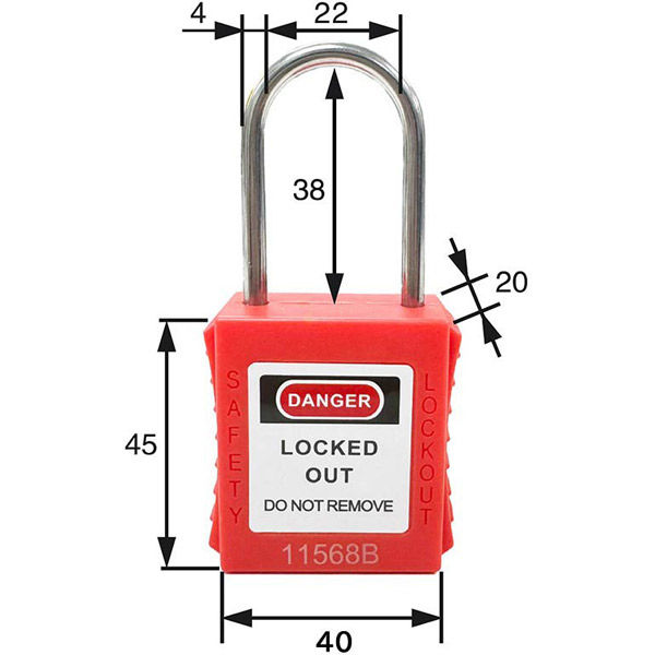 セーフラン安全用品 ロックアウト用パドロック (吊径4mm) 赤 J2704-RD