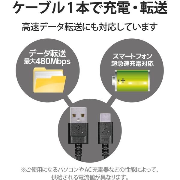 エレコム USB Type-C ケーブル USB2.0 (A-C) ブラック 1.0m ブラック 1.0m┃MPA-AC10BK
