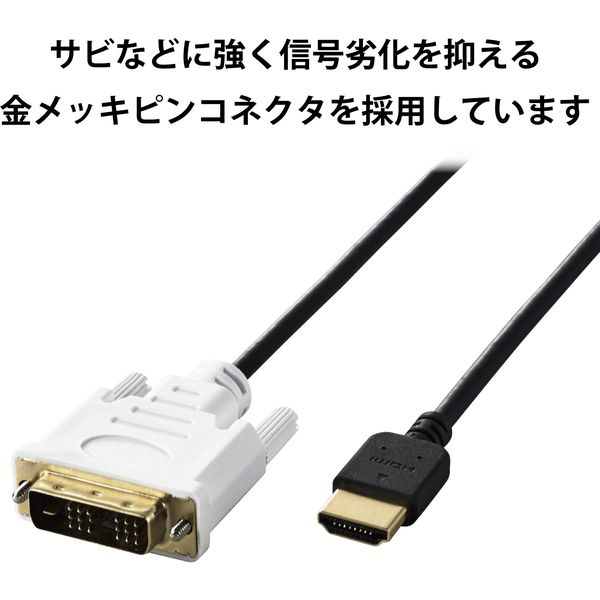 HDMI変換ケーブル HDMI-DVI 1m スリム 小型コネクタ シングルリンク 黒