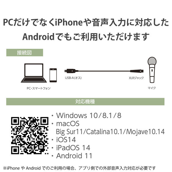 オーディオインターフェース マイクケーブル USB-XLR 3m 楽器用 黒 DH