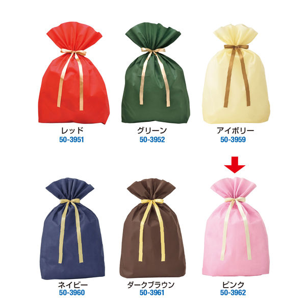 ササガワ 不織布巾着 超BIG ピンク 1P 50-3962 1セット【5枚（1