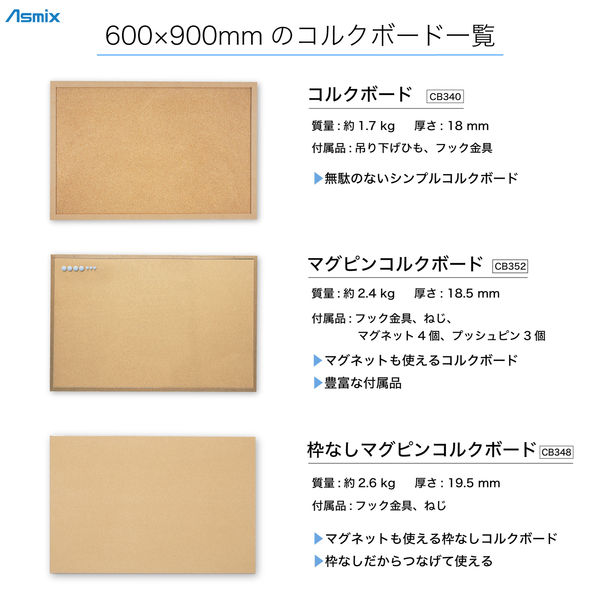 アスカ 枠無しマグピンコルクボード LL CB348 1枚 - アスクル