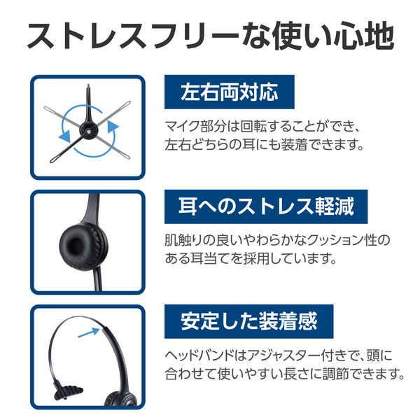 ヘッドセット ワイヤレス Bluetooth 片耳 オーバーヘッド マイク付 黒 LBT-HSOH13BK 1個 エレコム - アスクル