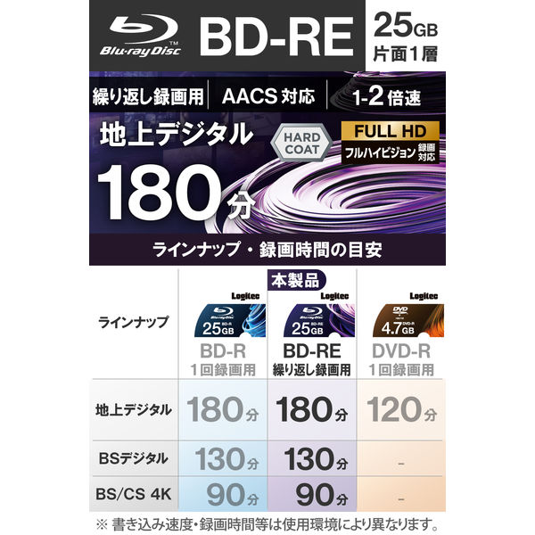 ブルーレイディスク BD-RE くり返し記録用 25GB 地デジ180分 50枚 LM-BRE25VWS50W エレコム 1個（直送品） - アスクル
