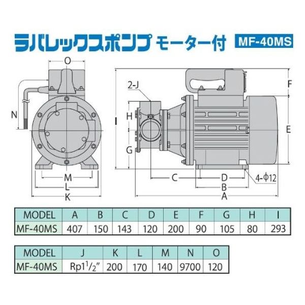 工進 海水用モーターポンプ ラバレックスポンプ 口径４０ミリ 三相２００Ｖ MF-40MS 1台（直送品） - アスクル