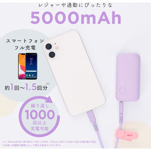 MOTTERU 軽量98g PD20W対応 5000mAh モバイルバッテリー シェルピンク