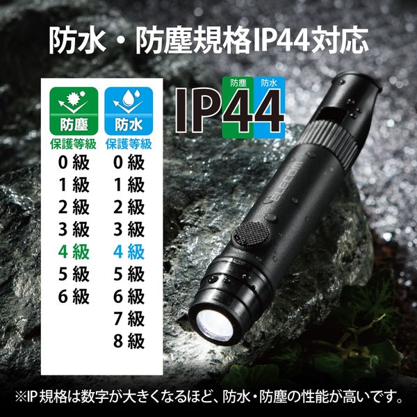 懐中電灯 LEDライト ランタン 災害救助笛 小型 電池式 防水・防塵 IP44 ブラック DE-KD03BK エレコム 1個 アスクル