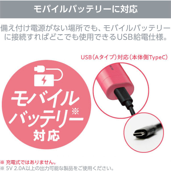 ヘアアイロン USB給電式 コンパクト 海外対応 ポーチ付き ピンク