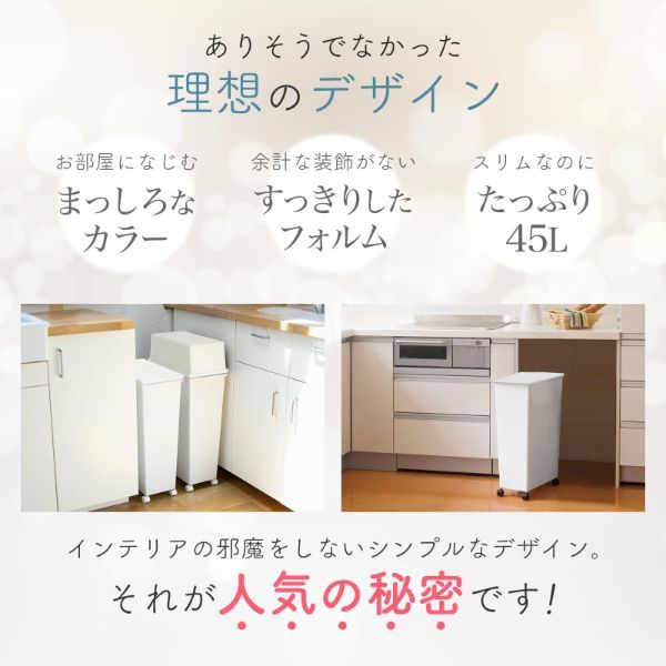 天馬 ゴミ箱 45L 本体 スリム ホワイトラッシュ スマートペール