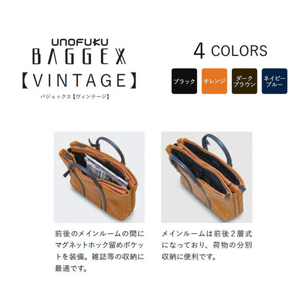 ウノフク BAGGEX VINTAGE ビジネストート三層式 ネイビーブルー 23