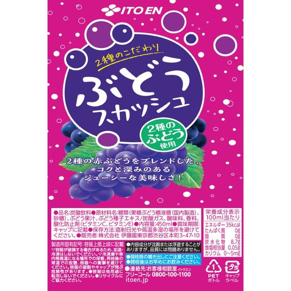 伊藤園 2種のこだわり ぶどうスカッシュ 450ml 1セット（48本